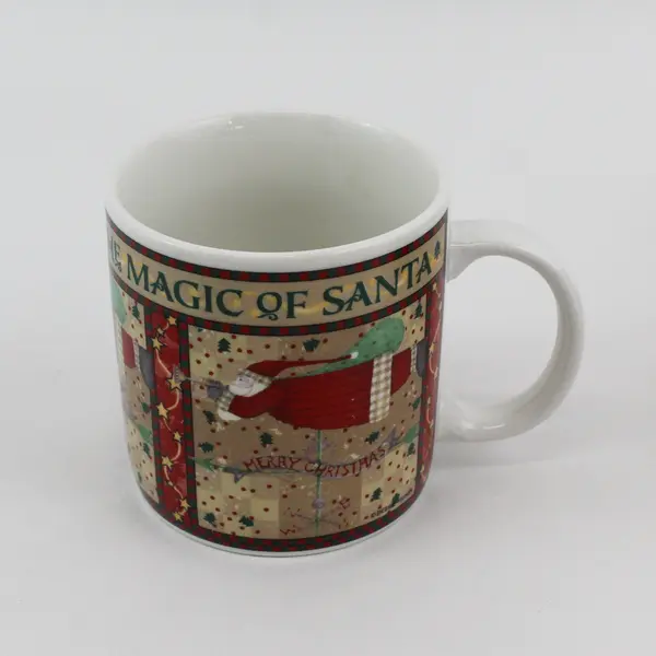 Lot Of 4 Sakura Brand Magic Of Santa Pattern Ceramic Coffee/Tea Mugs 3.75" Tall