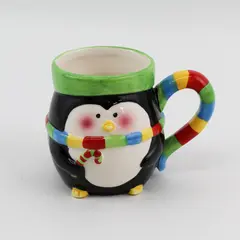 Unbranded Penguin With Multicolored Scarf Ceramic Mug With Handle 4.25" Tall