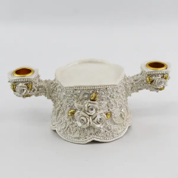 Unbranded White/Gold Rose/Pearl Pattern Resin Candelabra Pillar/Candle Sticks