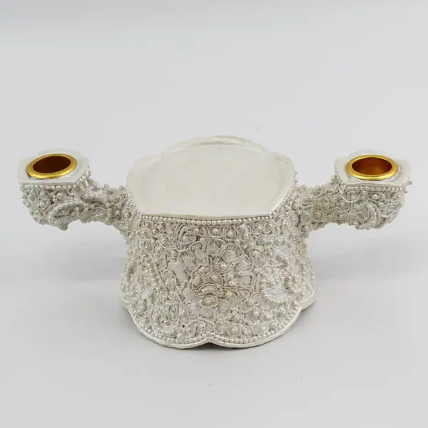 Unbranded White/Gold Rose/Pearl Pattern Resin Candelabra Pillar/Candle Sticks