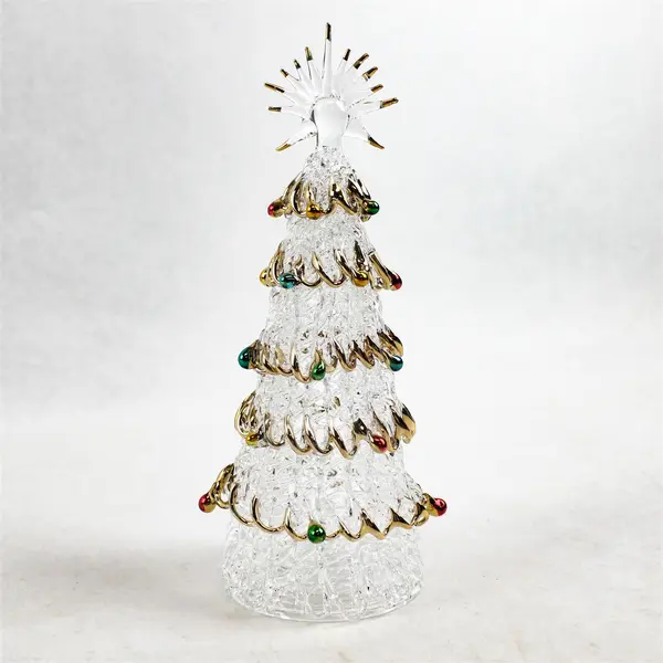 Spun Art Glass Christmas Tree with Gold Details 7in Handcrafted Collectible