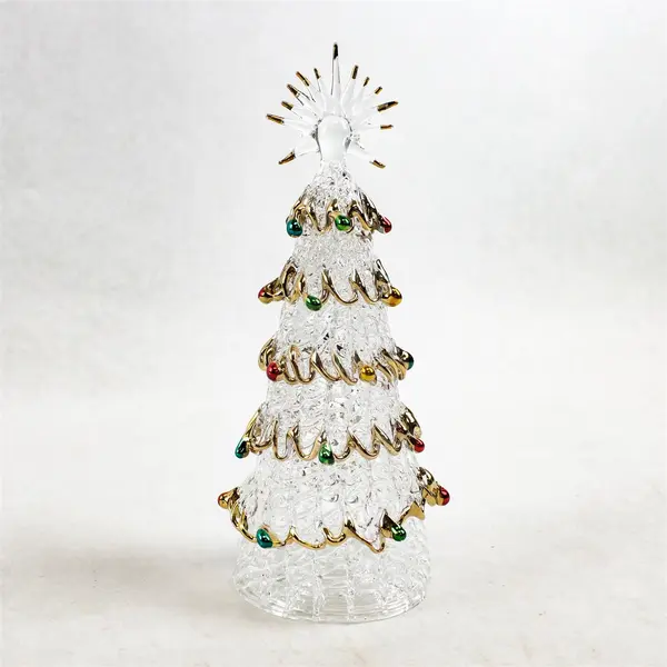 Spun Art Glass Christmas Tree with Gold Details 7in Handcrafted Collectible
