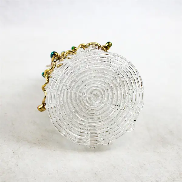 Spun Art Glass Christmas Tree with Gold Details 7in Handcrafted Collectible