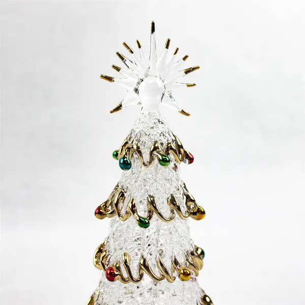Spun Art Glass Christmas Tree with Gold Details 7in Handcrafted Collectible
