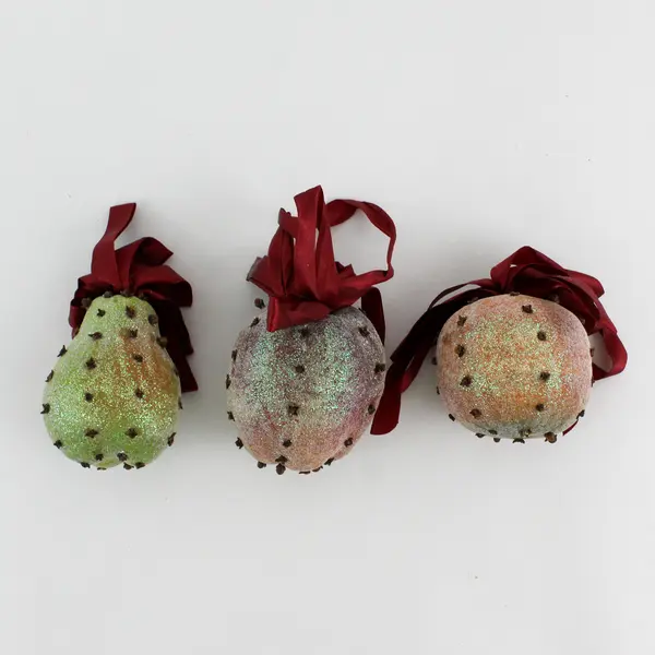 Lot Of 3 Unbranded Matching Glitter Home Decor Fake Fruits (Orange, Pear, Apple)