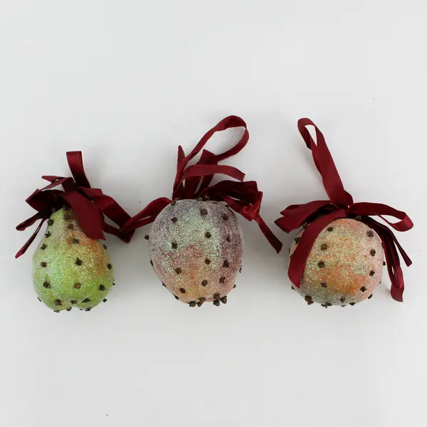 Lot Of 3 Unbranded Matching Glitter Home Decor Fake Fruits (Orange, Pear, Apple)