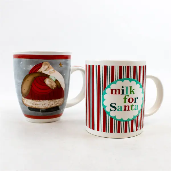 Lot of 2 Ceramic Christmas Santa Coffee Mugs Milk For Santa Holiday