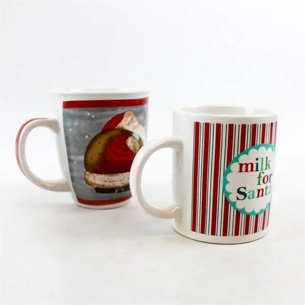 Lot of 2 Ceramic Christmas Santa Coffee Mugs Milk For Santa Holiday
