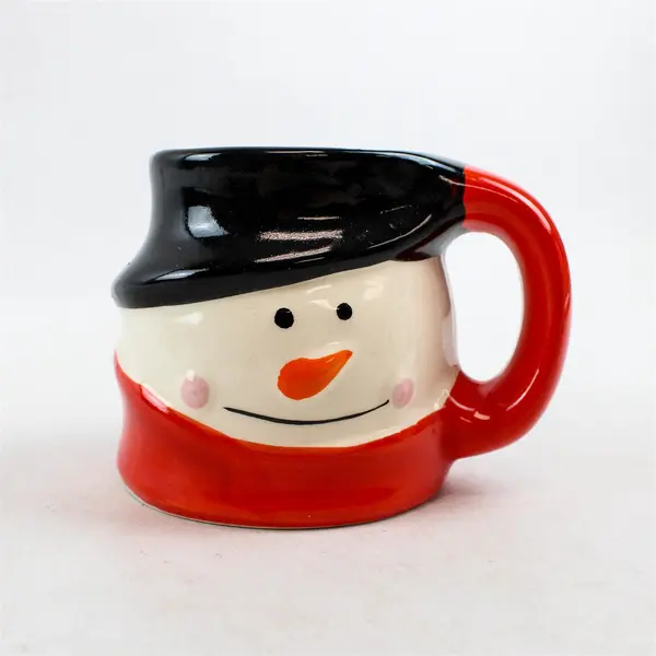 Lot of 2 Ceramic Christmas Coffee Mugs Snowman Holly Ribbon