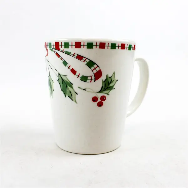 Lot of 2 Ceramic Christmas Coffee Mugs Snowman Holly Ribbon