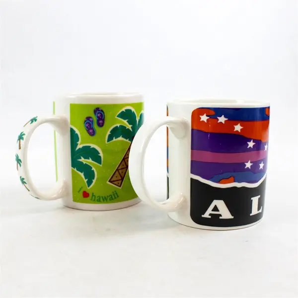 Lot of 2 Alaska & Hawaii Souvenir Ceramic Coffee Mugs 