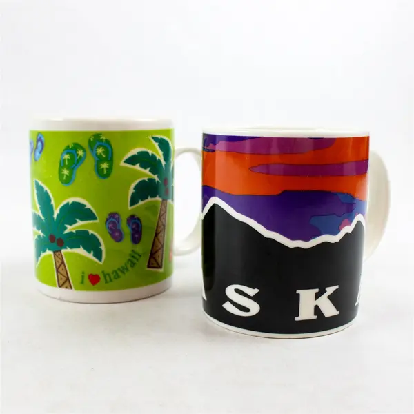 Lot of 2 Alaska & Hawaii Souvenir Ceramic Coffee Mugs 