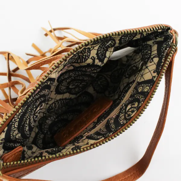 Carlos Santana Brown Fringe Zip Wristlet Clutch  8"x5"