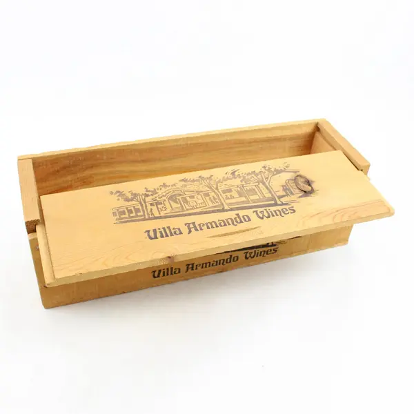 Villa Armando Wine Wooden Storage Box Hinged Lid 16x4.75x5 in