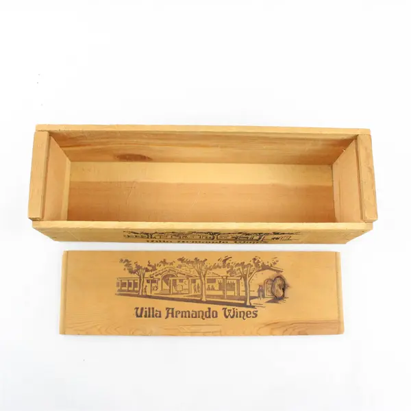 Villa Armando Wine Wooden Storage Box Hinged Lid 16x4.75x5 in
