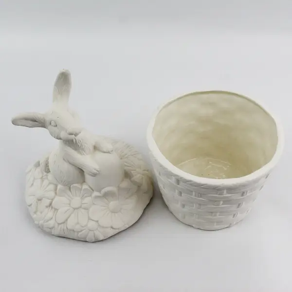 2-Pc. Ceramic Bisque Easter Bunny Rabbit Candy Dish, ready for painting/glazing 