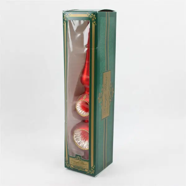 New Kurt Adler Kringle Red Glass Tree Topper 13in Decorative Indentations