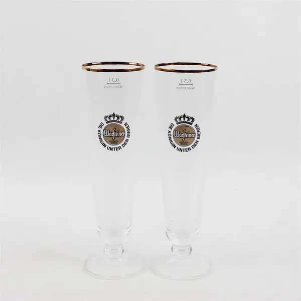 Vintage Warsteiner Tulip Beer Glasses 2pc Boxed 0.3L Gold Rimmed