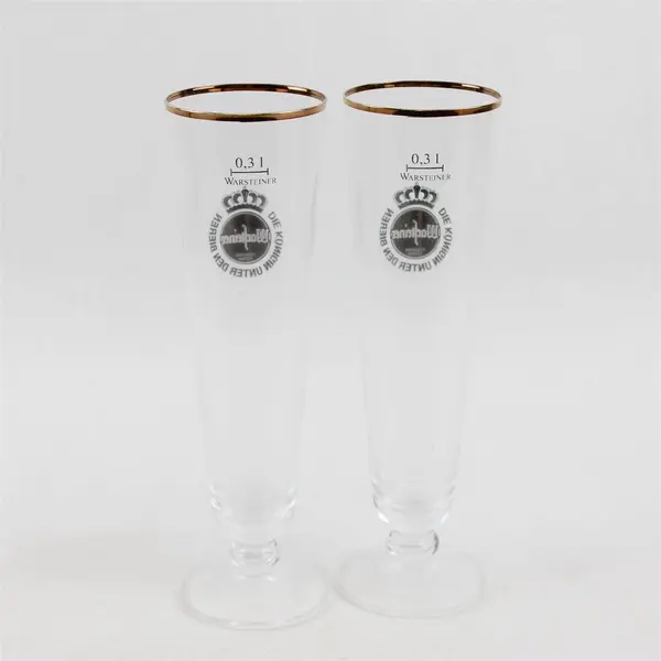 Vintage Warsteiner Tulip Beer Glasses 2pc Boxed 0.3L Gold Rimmed