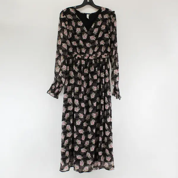 L Love Mauve and Pink Floral Balloon Sleeve Long Dress Women's Small
