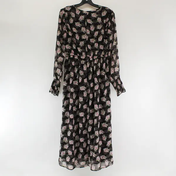 L Love Mauve and Pink Floral Balloon Sleeve Long Dress Women's Small