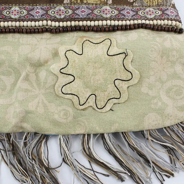 Mudd Brown & Blue Boho Beaded Patchwork Fringed Crossbody Shoulder Tote 