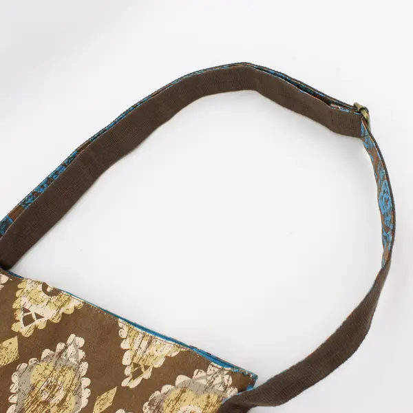 Mudd Brown & Blue Boho Beaded Patchwork Fringed Crossbody Shoulder Tote 