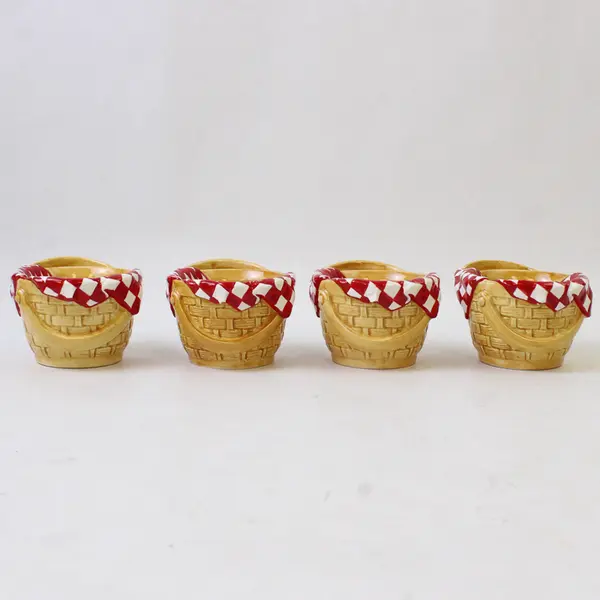 Department 56 Set of 4 Wicker Picnic Basket Tea Cups - Red Riding Hood