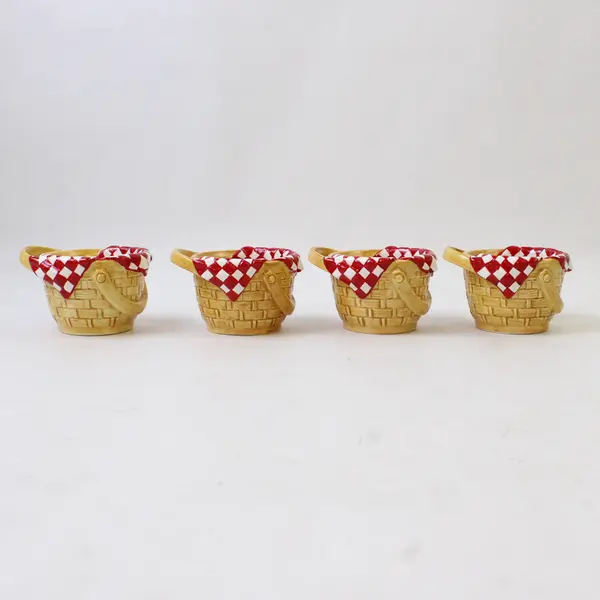 Department 56 Set of 4 Wicker Picnic Basket Tea Cups - Red Riding Hood