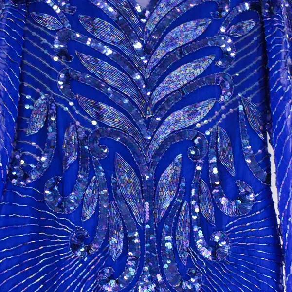 Vintage Scala Beaded Blue Knee-Length Silk Dress Women's Size Small