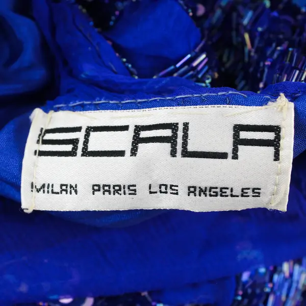 Vintage Scala Beaded Blue Knee-Length Silk Dress Women's Size Small