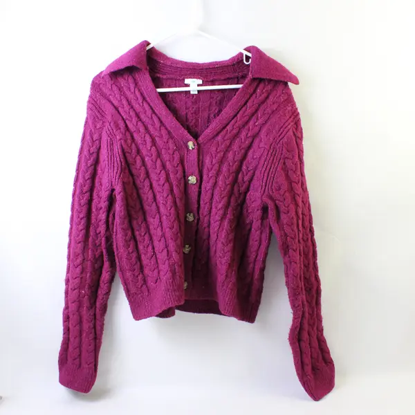 Dip Magenta Button-Front Cable Knit Cardigan Women's Small