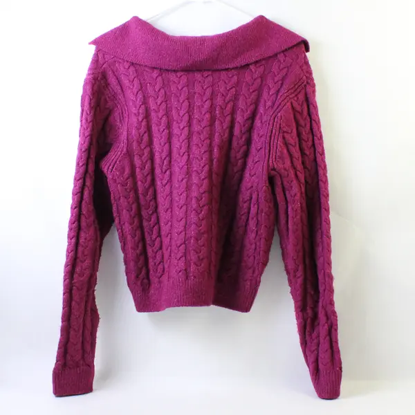 Dip Magenta Button-Front Cable Knit Cardigan Women's Small
