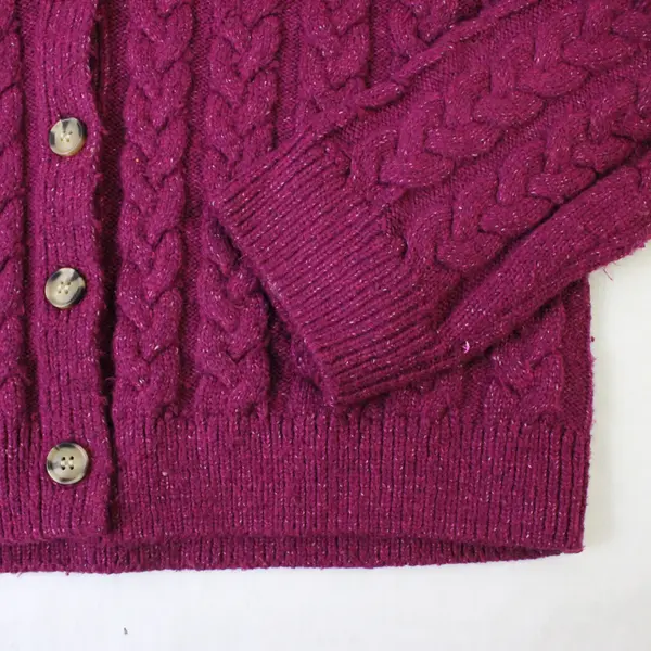 Dip Magenta Button-Front Cable Knit Cardigan Women's Small