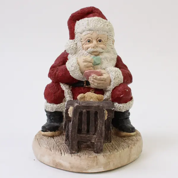 Jolly Old Elf Santa Tea Party Figurine w/ Stuffed Bear