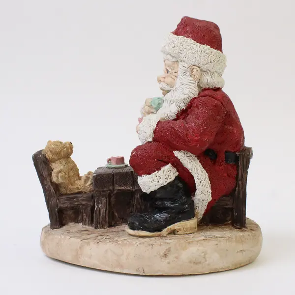 Jolly Old Elf Santa Tea Party Figurine w/ Stuffed Bear