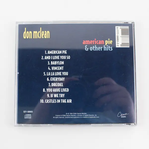 American Pie & Other Hits CD, Don Mclean 1995, #S21-56683 