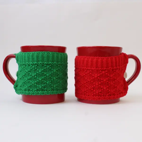 Lot of 2 Porcelain Christmas Sweater Coffee Mugs Red & Green