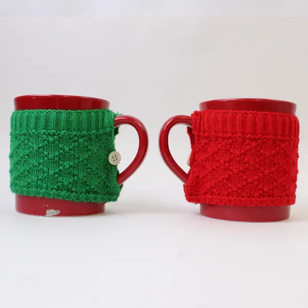 Lot of 2 Porcelain Christmas Sweater Coffee Mugs Red & Green