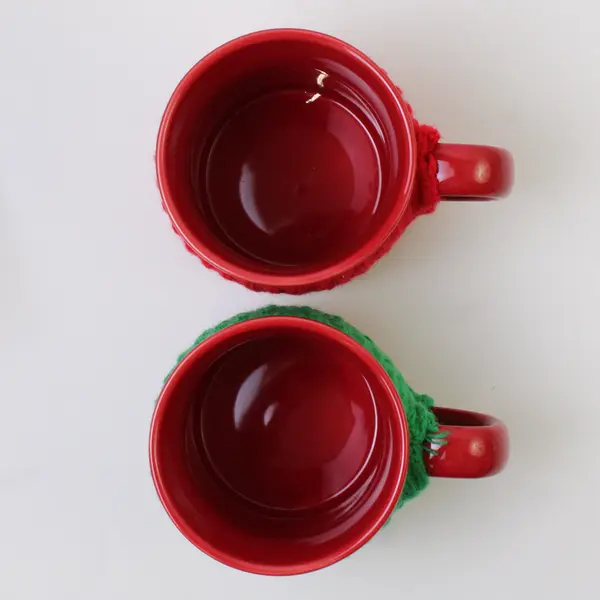 Lot of 2 Porcelain Christmas Sweater Coffee Mugs Red & Green