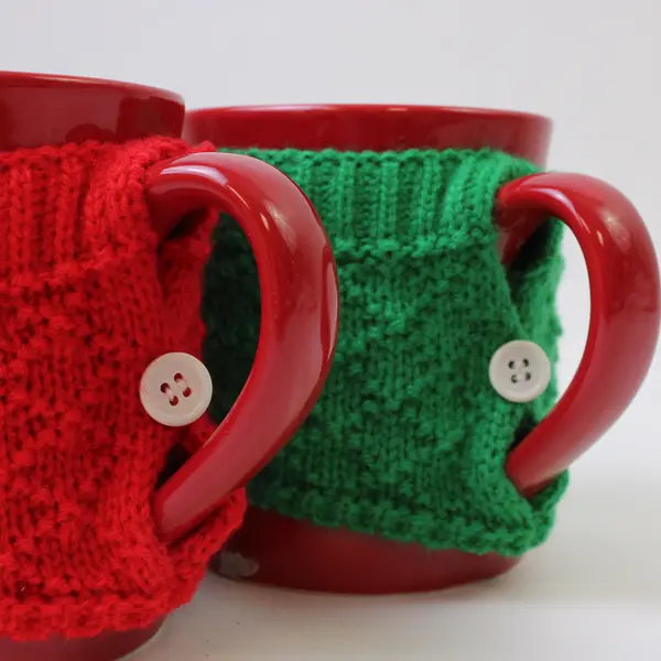 Lot of 2 Porcelain Christmas Sweater Coffee Mugs Red & Green