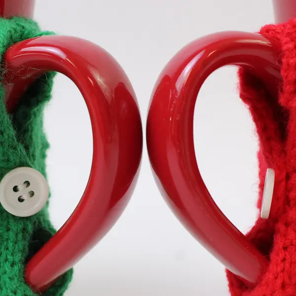 Lot of 2 Porcelain Christmas Sweater Coffee Mugs Red & Green