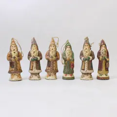 Lot of 6 Vintage-Style Crackle-Glaze Santa Claus Ornaments - New