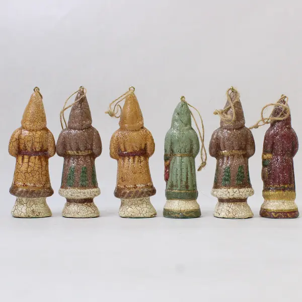 Lot of 6 Vintage-Style Crackle-Glaze Santa Claus Ornaments - New