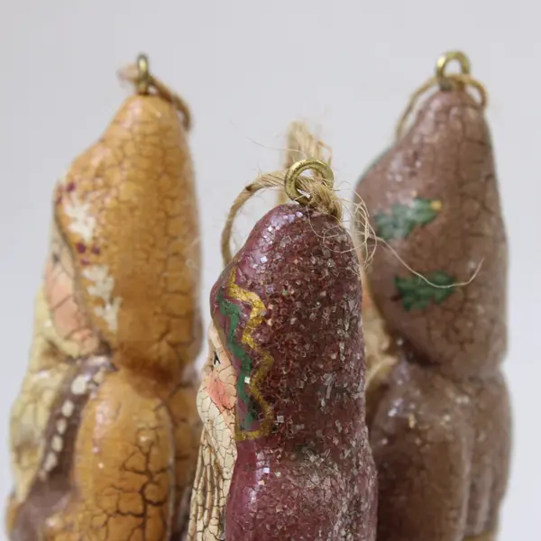Lot of 6 Vintage-Style Crackle-Glaze Santa Claus Ornaments - New