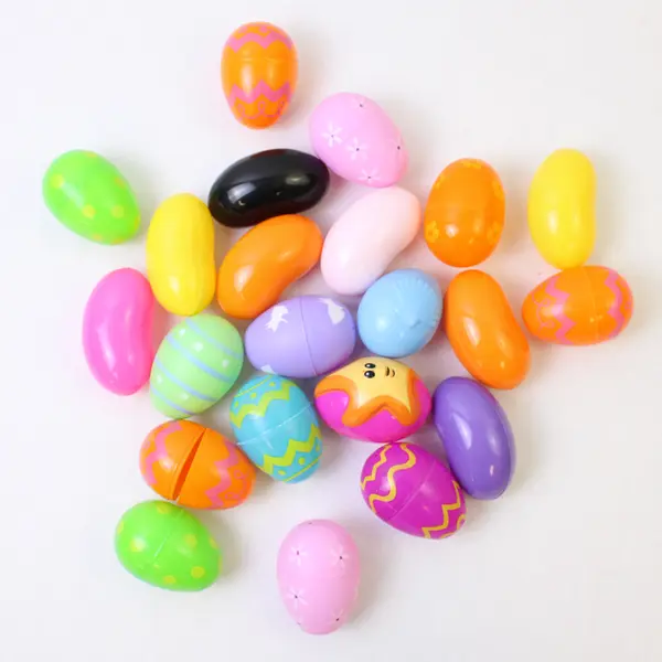 Lot 22 Assorted Fillable Easter Plastic Eggs-Jelly Bean Shaped and Decorative 