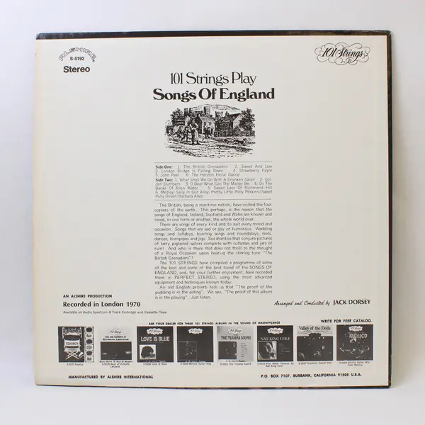 101 Strings Play Songs Of England Conducted by Jack Dorsey 12" Vinyl Record 
