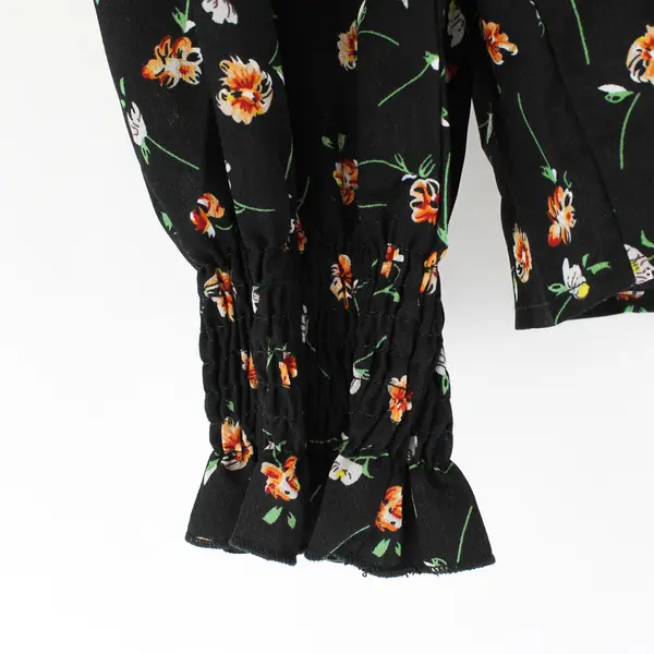 Shein Black W/ Orange & White Floral Long Sleeve Blouse Top Women's Size 8/10