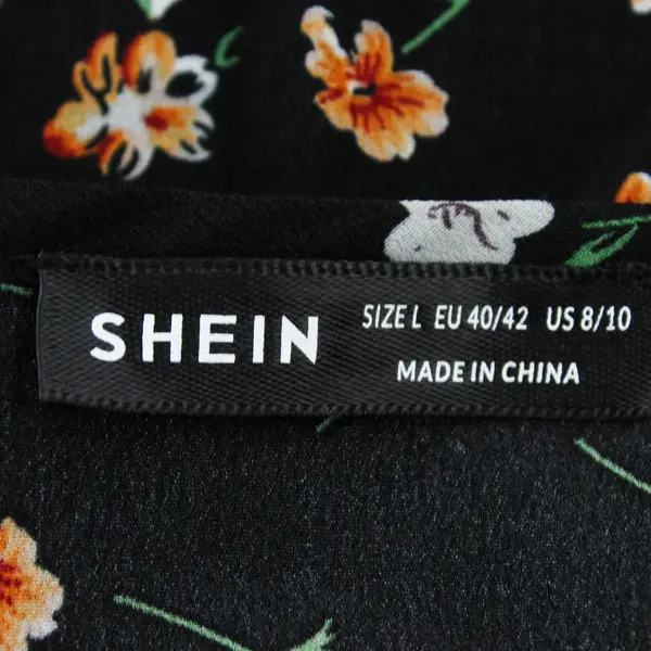 Shein Black W/ Orange & White Floral Long Sleeve Blouse Top Women's Size 8/10