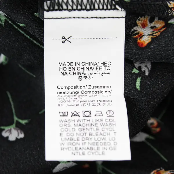 Shein Black W/ Orange & White Floral Long Sleeve Blouse Top Women's Size 8/10